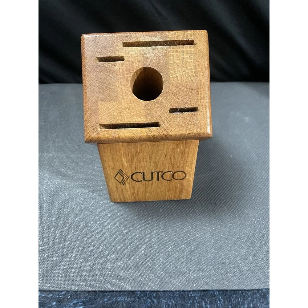 Cutco Knife Block‎ 4 Knife Slots 1 Steel Slot Solid Oak Wood Storage Countertop